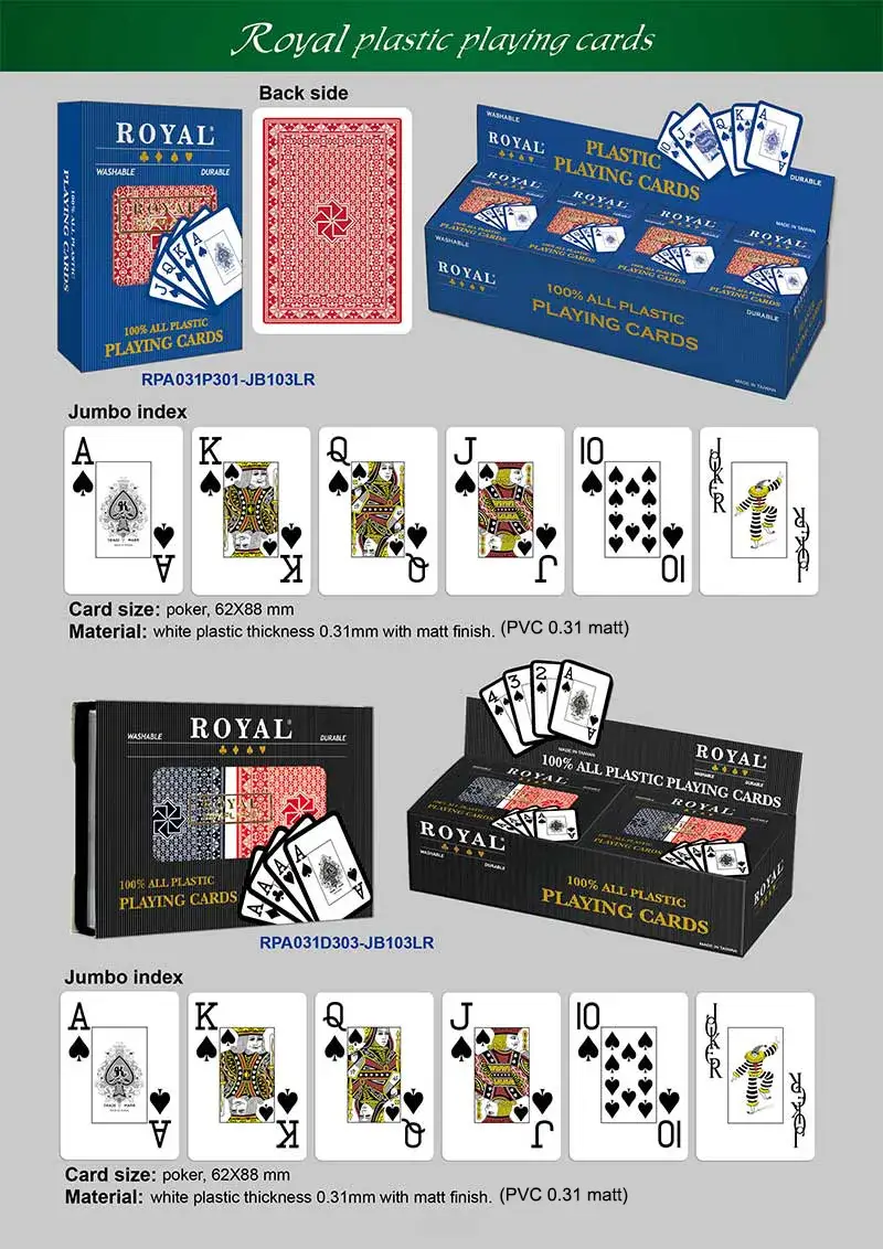 【NUOVO】Carte da gioco in plastica ROYAL - Indice Jumbo